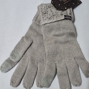 NWT Victoria's Secret Taupe Knit Gloves with Beads